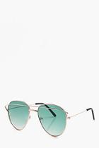 Boohoo Aviator Sunglasses With Green Lenses