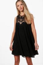 Boohoo Beatrice Crochet Lace Swing Dress Black