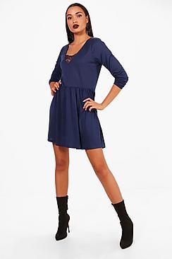 Boohoo Lace Insert Skater Dress