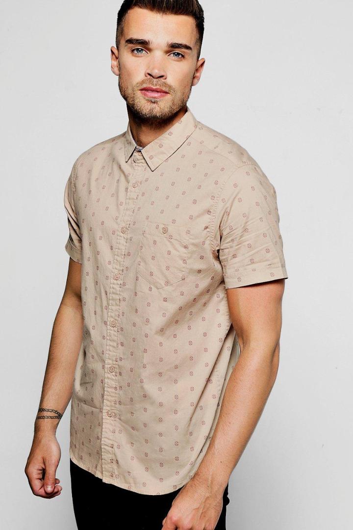 Boohoo Stone Short Sleeve Ditsy Print Shirt Stone