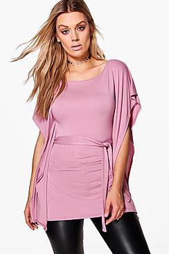 Boohoo Plus Ebony Tie Waist Drape Top