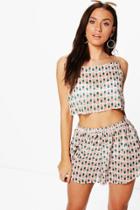 Boohoo Emily Pineapple Cami & Short Beach Co-ord White