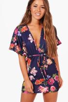 Boohoo Petite Alisha Floral Print Kimono Sleeve Dress Multi