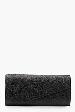 Boohoo Sarah Asymetric Glitter Clutch With Chain