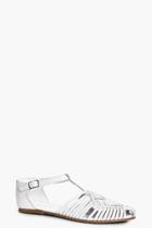 Boohoo Violet Leather Closed Toe Woven T Bar Flat White