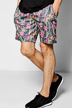 Boohoo Floral Print Long Length Jersey Short