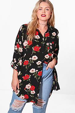 Boohoo Plus Floral Oversize Shirt