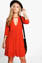 Boohoo Plus Valerie V Neck Swing Dress Spice