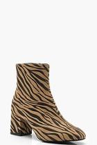 Boohoo Zebra Low Block Heel Shoe Boots