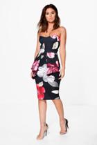 Boohoo Megan Floral Bandeau Peplum Midi Dress Multi