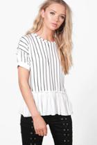 Boohoo Ria Ruffle Stripe T-shirt White