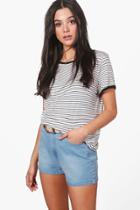Boohoo Lola High Rise Denim Mom Shorts Blue