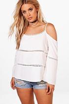 Boohoo Plus Paige Cold Shoulder Crochet Woven Top