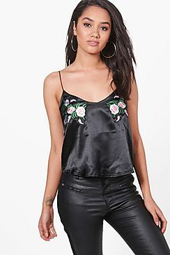 Boohoo Petite Candice Applique Satin Cami