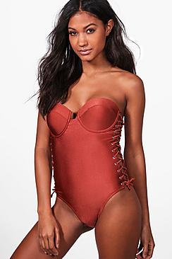 Boohoo Adelaide Boutique Lace Up Underwired Swimsuit