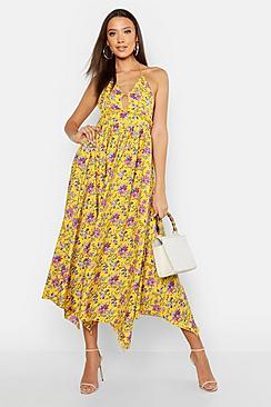 Boohoo Tall Floral Strappy Halter Neck Maxi Dress