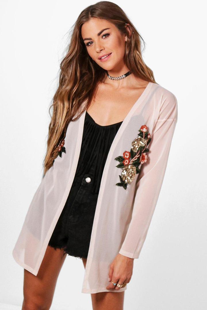 Boohoo Esme Embellished Midi Kimono Nude