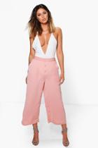 Boohoo Noemi Button Front Wide Leg Cropped Trousers Blush