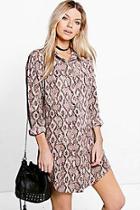 Boohoo Stassy Snake Print Shirt Dress
