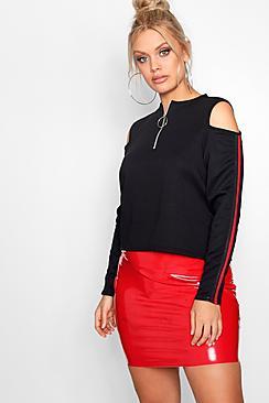 Boohoo Plus Amy Cold Shoulder Sports Trim Crop Top