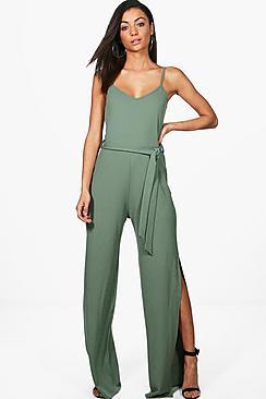 Boohoo Tall Tamra Split Wide Leg Jumpsuit