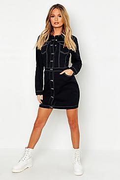 Boohoo Contrast Stitch Denim Bodycon Dress