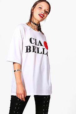 Boohoo Holly Slogan Faux Fur Trim T-shirt