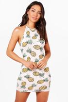 Boohoo Millie Crewneck Pineapple Bodycon Dress White