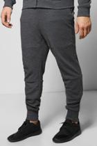 Boohoo Skinny Fit Waffle Joggers With Zip Cuff Charcoal