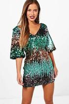 Boohoo Petite Milly Sequin Kimono Sleeve Bodycon Dress