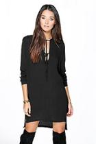 Boohoo Allie Keyhole Lace Up Dipped Hem Shirt Dress