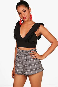 Boohoo Maisie Paperbag Waist Check Shorts