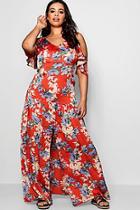 Boohoo Plus Kelly Floral Print Cold Shoulder Dress