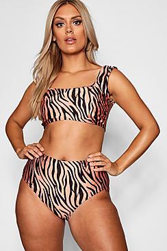 Boohoo Plus Tiger Print Bikini