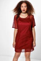 Boohoo Plus Cara Mesh T-shirt Dress Merlot