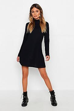 Boohoo High Neck Long Sleeve Swing Dress