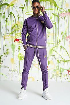Boohoo Quavo Bomber Neck Tracksuit With Sports Rib