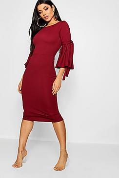 Boohoo Tie Sleeve Detail Midi Dress