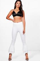 Boohoo Scarlett Double Ruffle Crepe Slim Fit Trousers