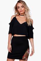 Boohoo Melina Sheer Embroidered Panel Mini Skirt Black