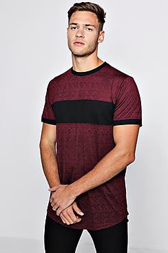 Boohoo Longline Colour Block Aztec Burnout Tee