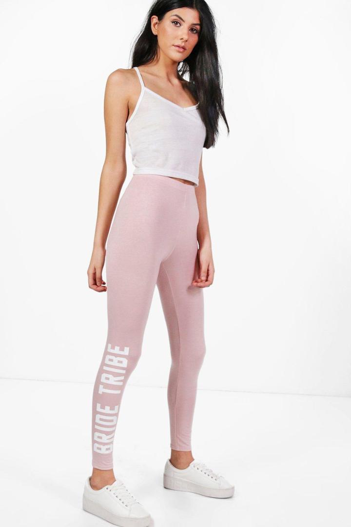 Boohoo Elisa Bride Tribe Basic Jersey Leggings Blush