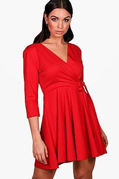 Boohoo Wrap Skater Dress