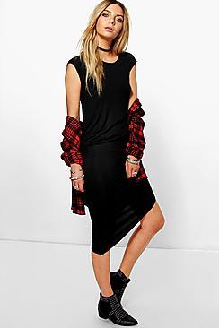 Boohoo Sally Assymetric Basic Midi Dress