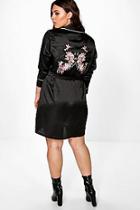 Boohoo Plus Shauna Embroidered Back Shirt Dress