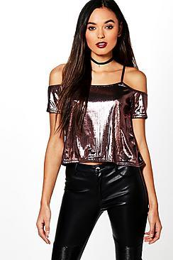 Boohoo Imogen Metallic Cold Shoulder Top