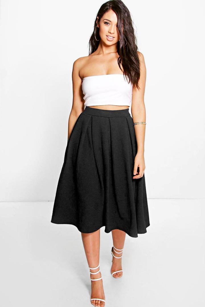 Boohoo Elsa Full Textured Midi Skirt Black