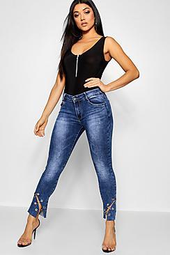 Boohoo Mid Rise Eyelet Detail Straight Leg Jeans