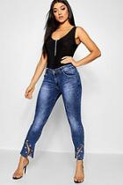 Boohoo Mid Rise Eyelet Detail Straight Leg Jeans