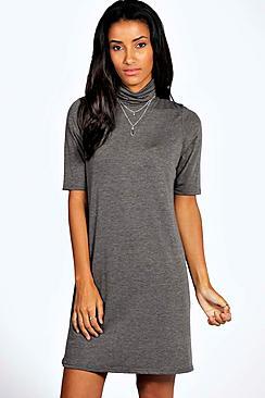 Boohoo Debi Turtle Neck T Shirt Dress